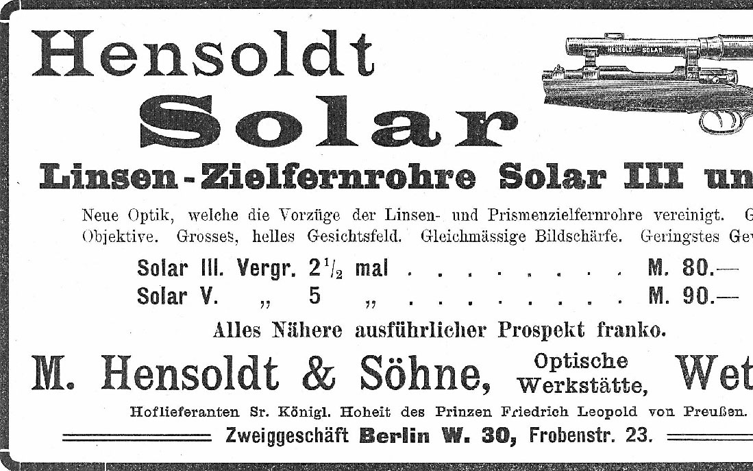 Advertisement of the company M. Hensoldt & Söhne