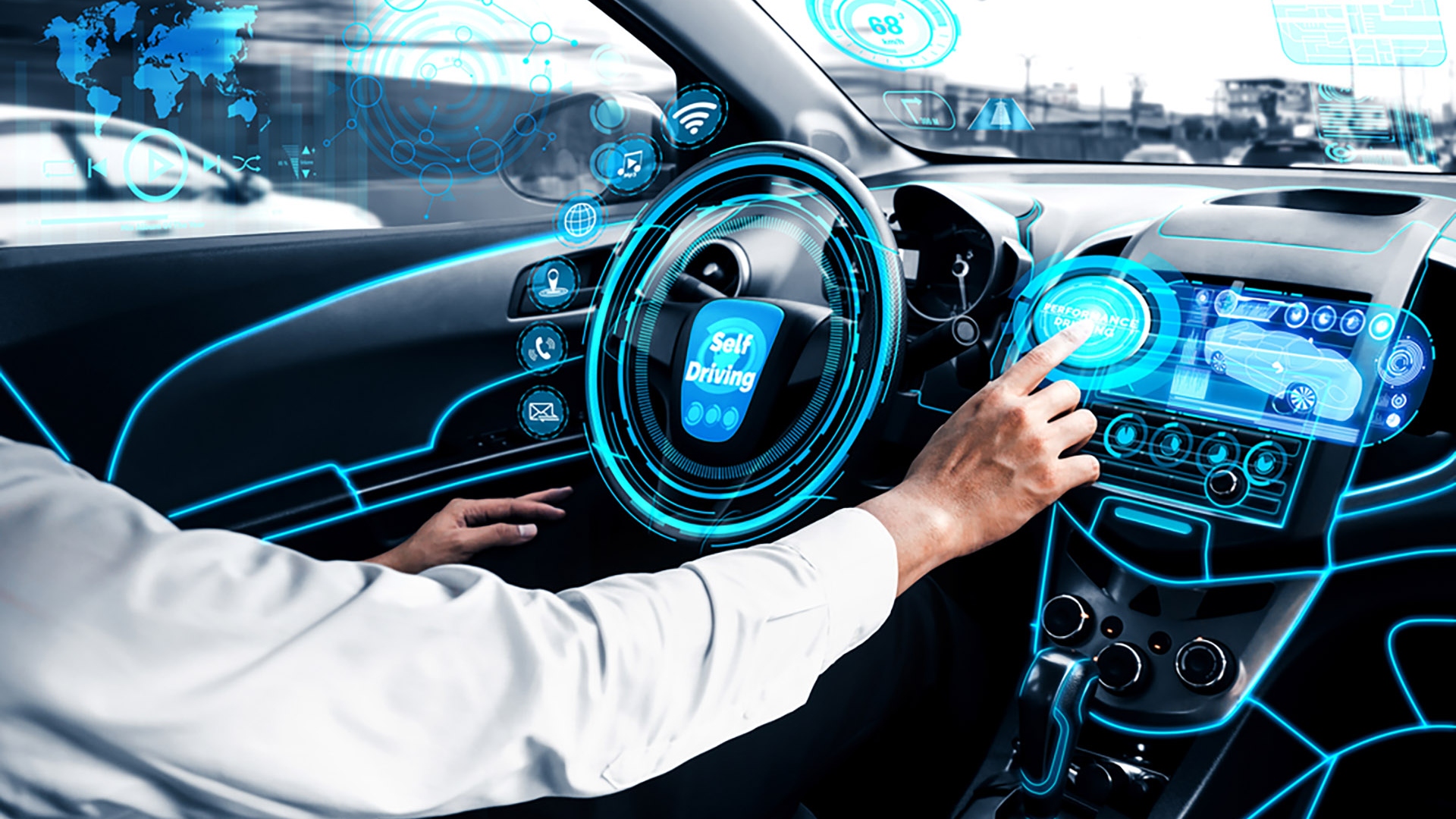 During autonomous driving, artificial intelligence controls the car.
