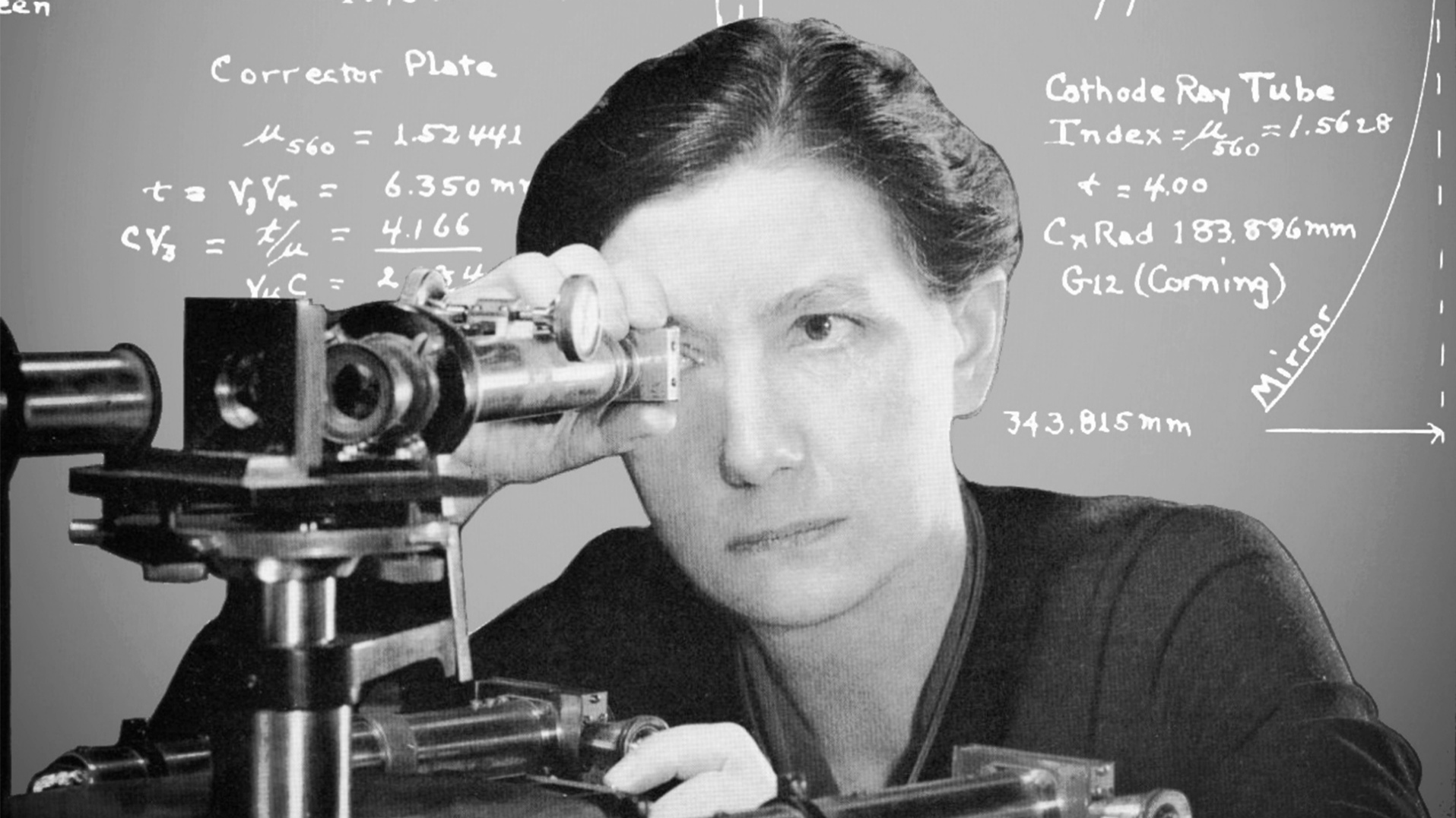 A 1930 magazine cover showing a woman (Dr. Anna Estelle Glancy) looking through a microscope. The headline reads: A. Estelle Glancy Ph.D., Research Scientist and Lens Designer