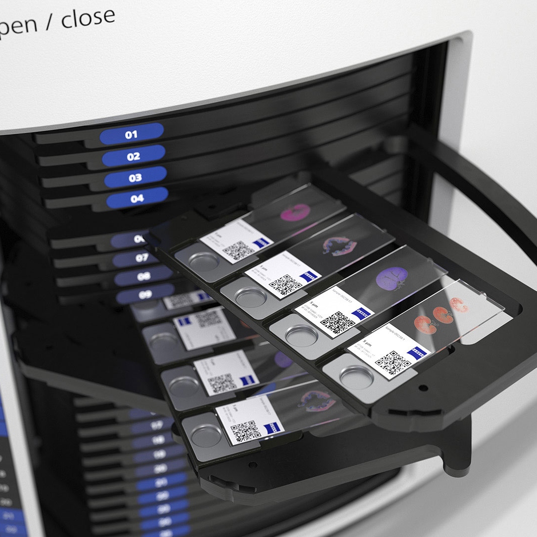 ZEISS Axioscan 7 allows to digitize up to 100 similar slides or mixed applications in one acquisition run