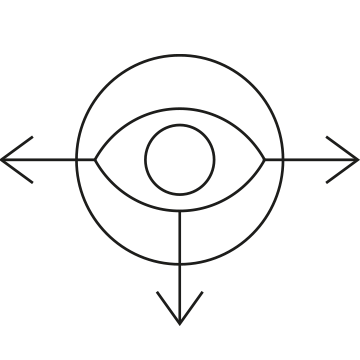 Icona che mostra un occhio in un cerchio con tre frecce: sinistra, giù e destra.