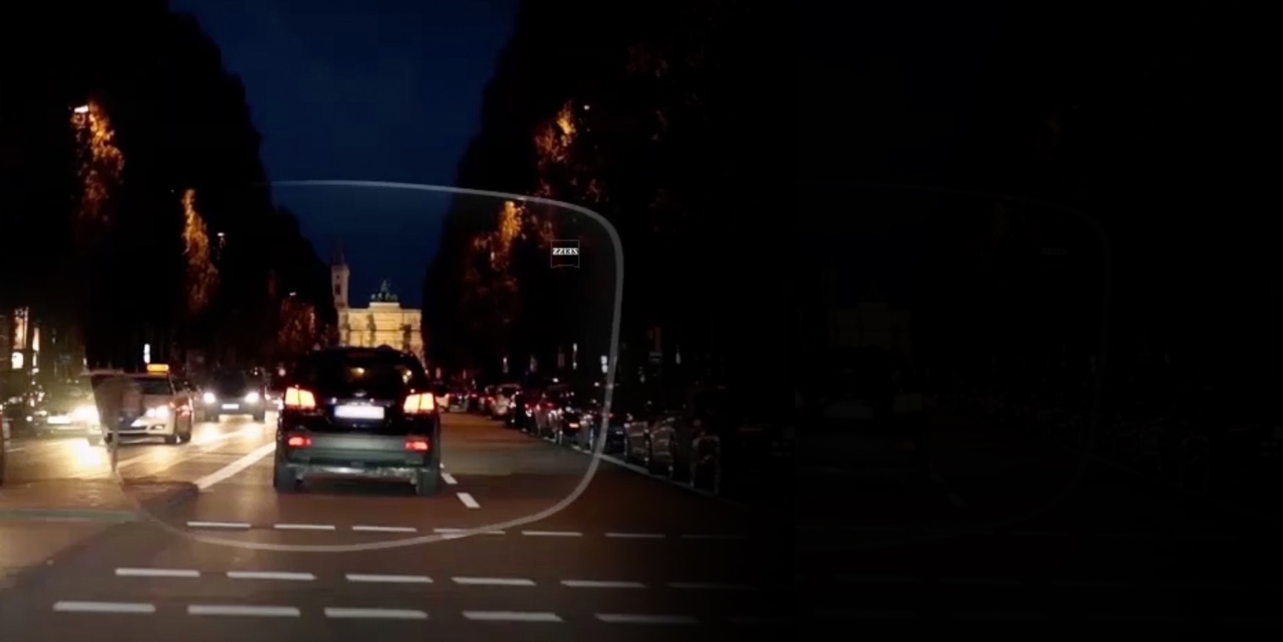 View thorugh ZEISS DriveSafe Lens to dark street