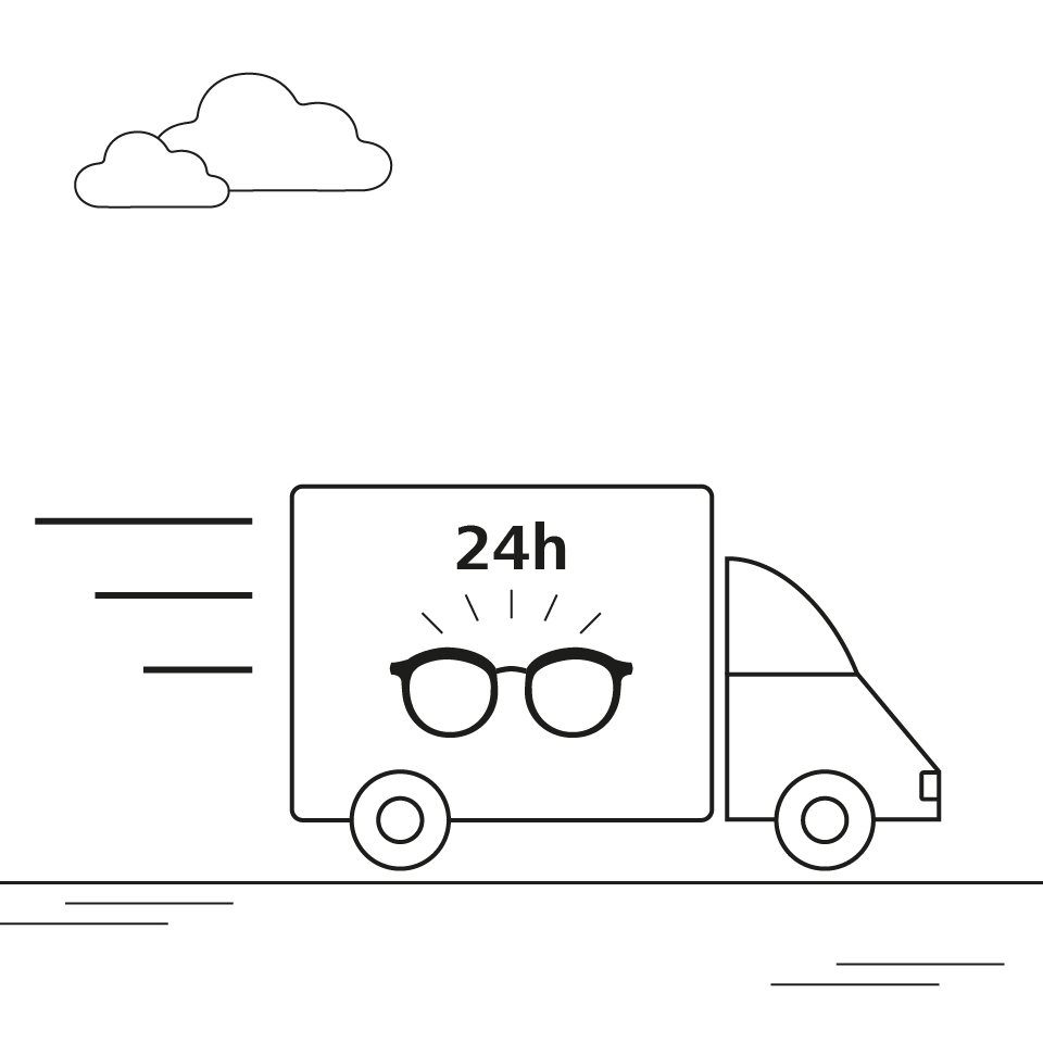 Darstellung von Brillengläsern in einem Lieferwagen.