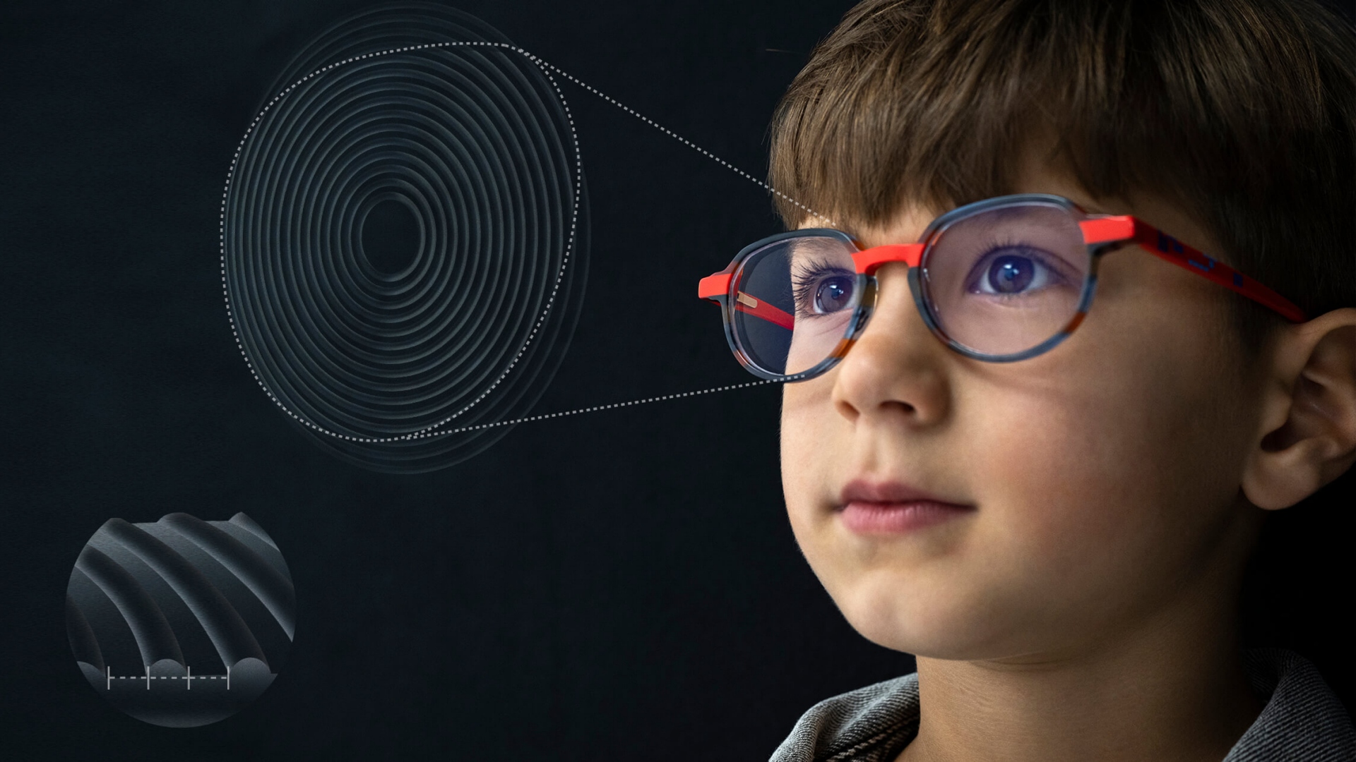 A close-up illustration of the ZEISS MyoCare lens design for myopia management in children.