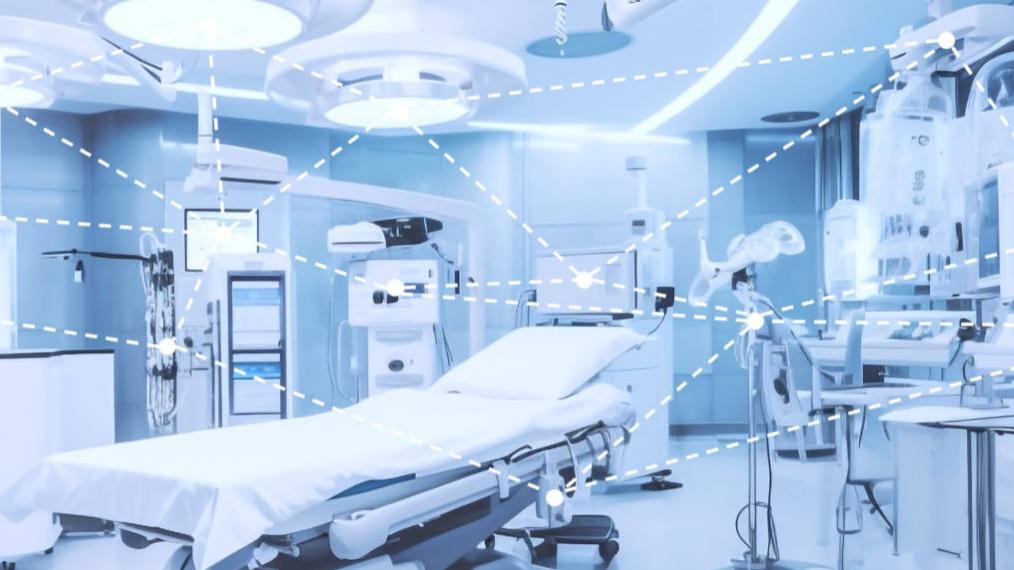 Modern operating room equipped with advanced medical technology and interconnected ZEISS devices.