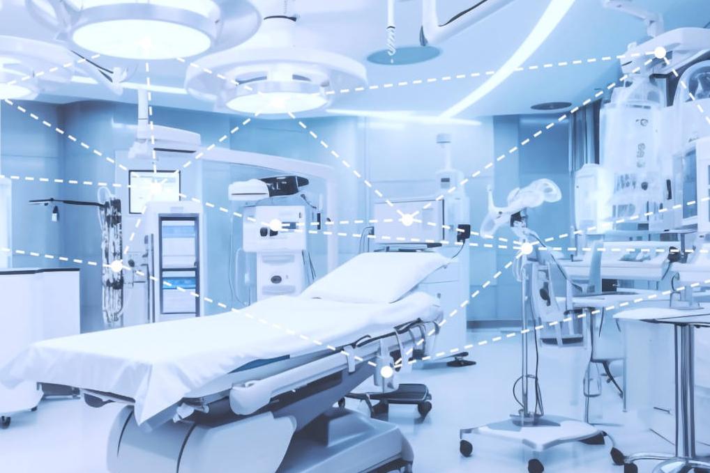 Modern operating room equipped with advanced medical technology and interconnected ZEISS devices.