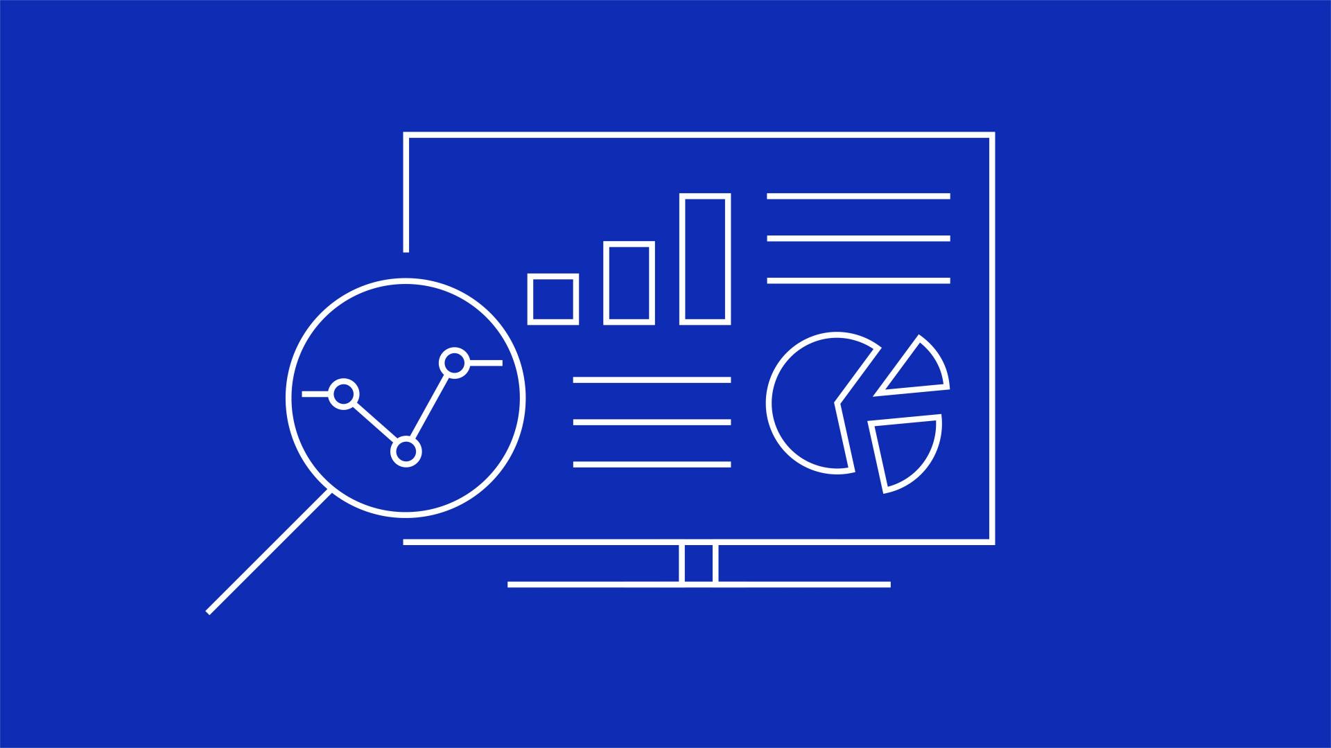 White line illustration of a map pin containing a lightbulb with a gear inside, placed above a dotted path on a solid blue background, representing innovation or ideas, in a ZEISS design context.