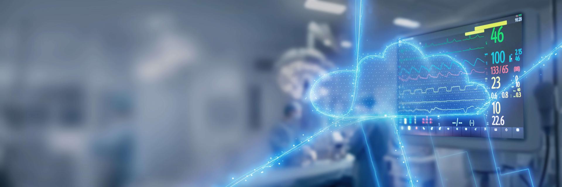 Modern hospital operating room equipped with advanced ZEISS medical technology and interconnected digital devices.